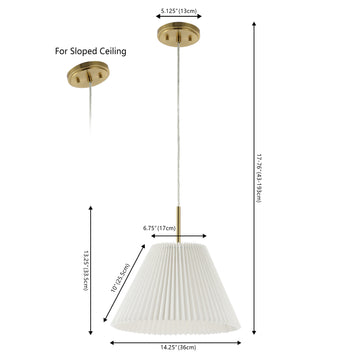 Alden 14.25" 1-Light Classic French Country Iron LED Pendant with Pleated Shade - JONATHAN Y